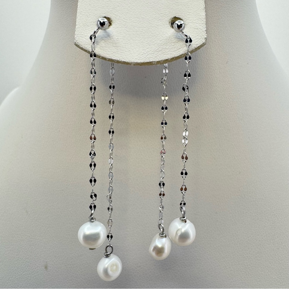 New 925 Sterling Silver Freshwater Pearl Post Back Dangle Earrings
